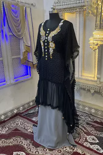 Black moroccan kaftan party wear maxi gown