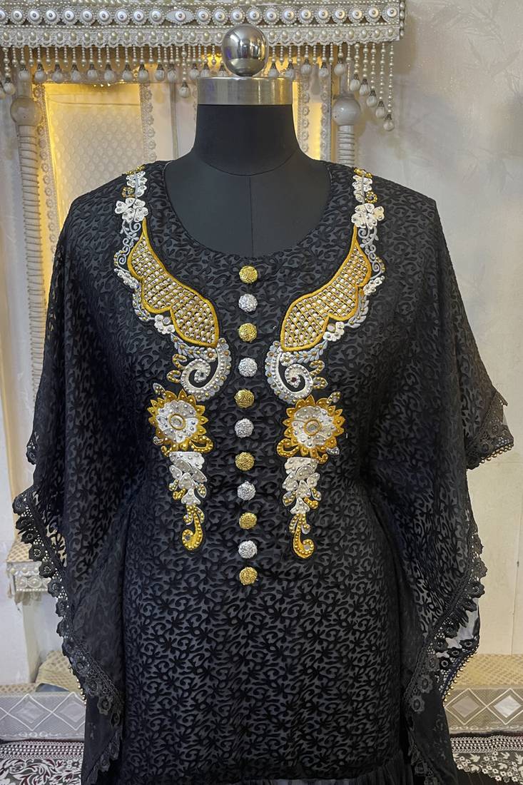 Black moroccan kaftan party wear maxi gown