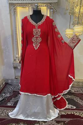 Red wedding takchita embroidered dubai abaya 1