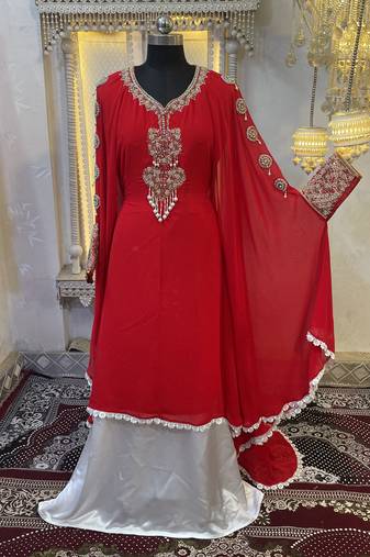 Red wedding takchita embroidered dubai abaya