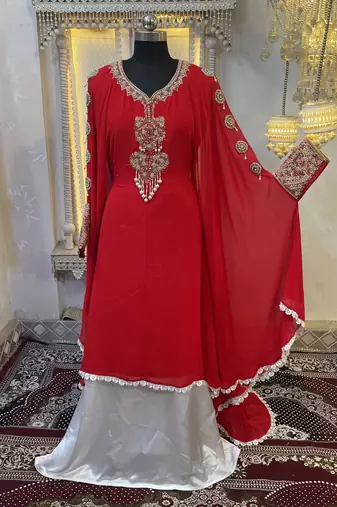 Red wedding takchita embroidered dubai abaya