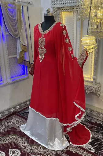Red wedding takchita embroidered dubai abaya