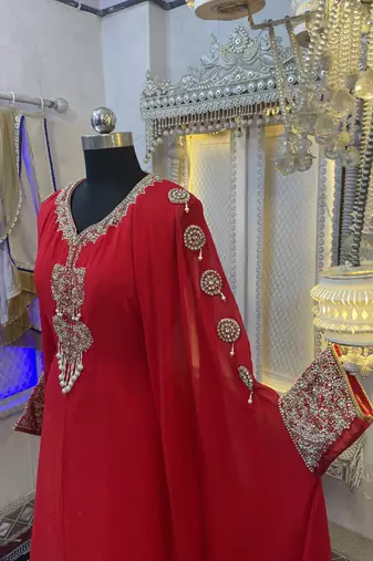 Red wedding takchita embroidered dubai abaya