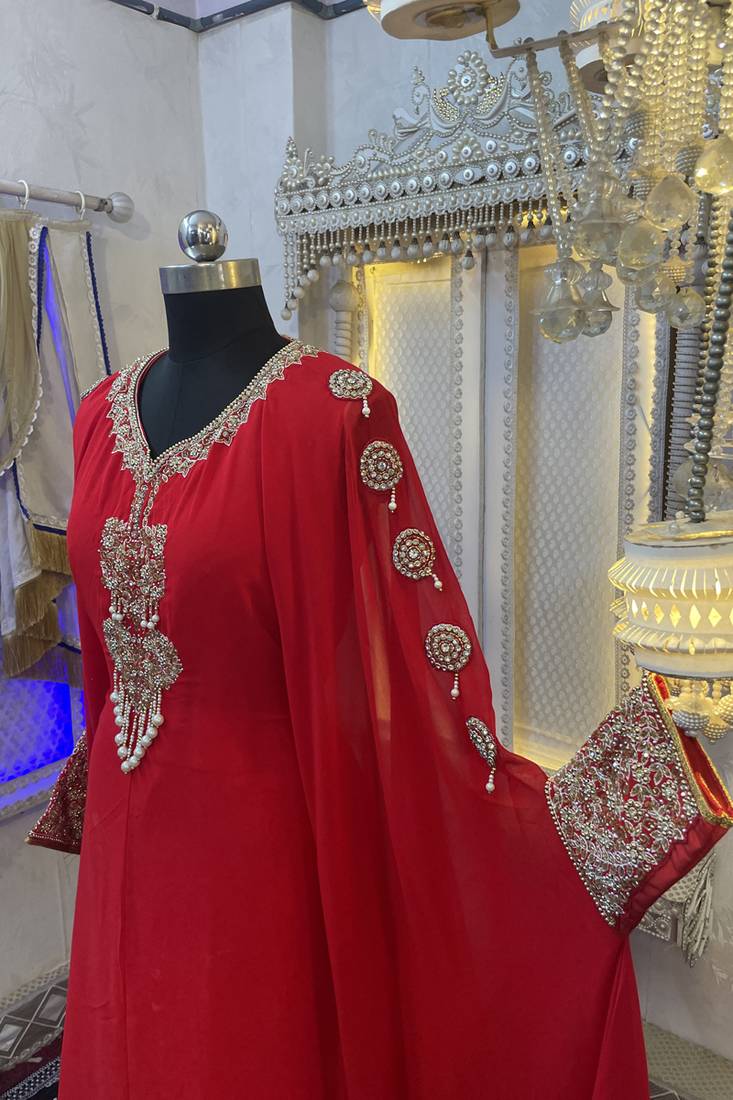Red wedding takchita embroidered dubai abaya