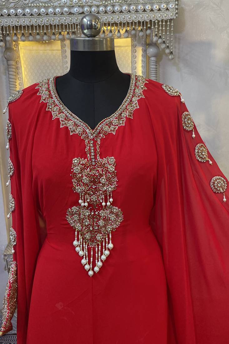 Red wedding takchita embroidered dubai abaya