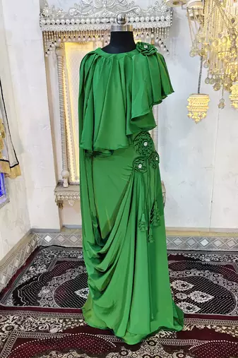 Green islamic evening partywear kaftan