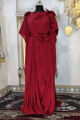 Maroon georgette wedding party gown 1
