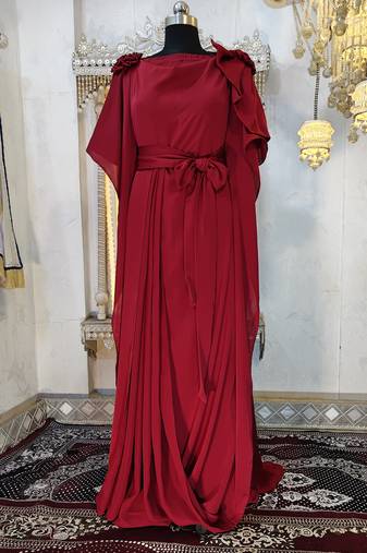 Maroon georgette wedding party gown