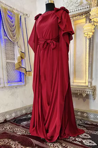 Maroon georgette wedding party gown