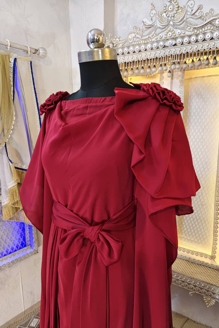 Maroon georgette wedding party gown