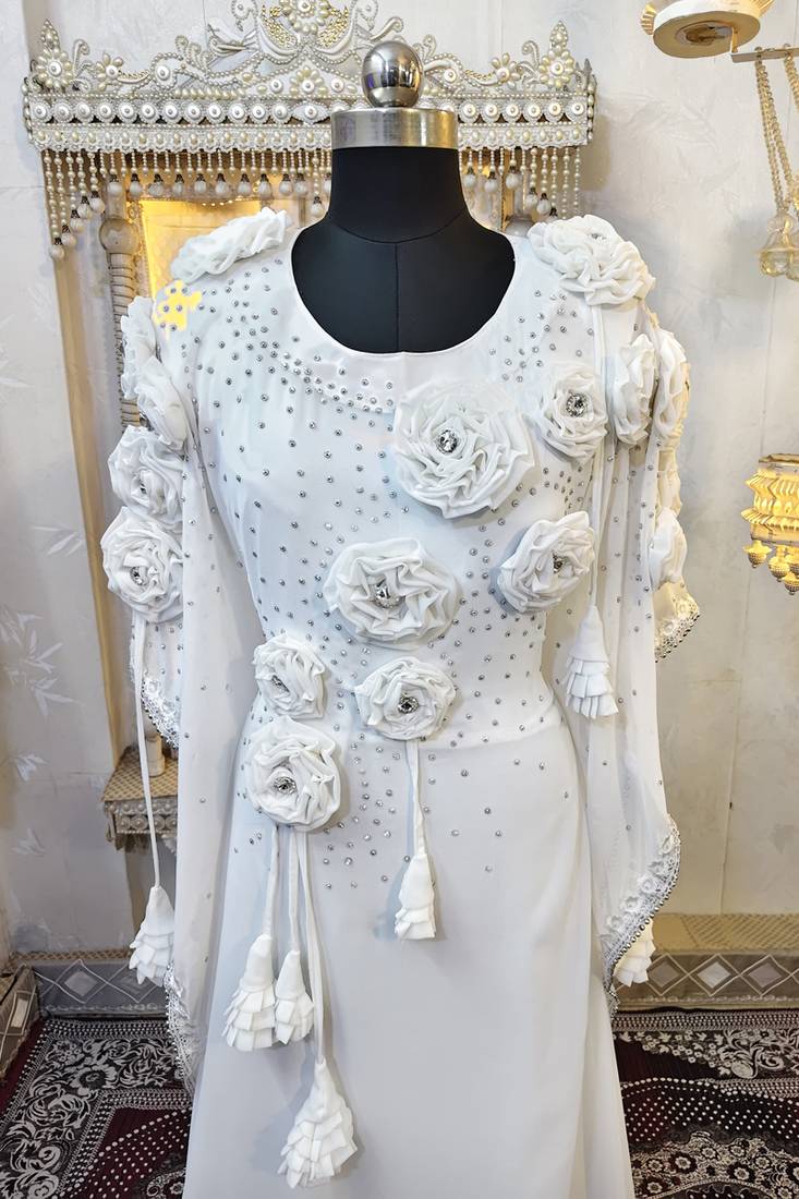 White designer modest kaftan dress