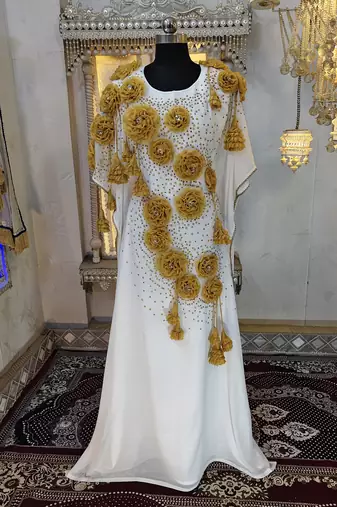 White and gold luxury dubai style muslim caftan