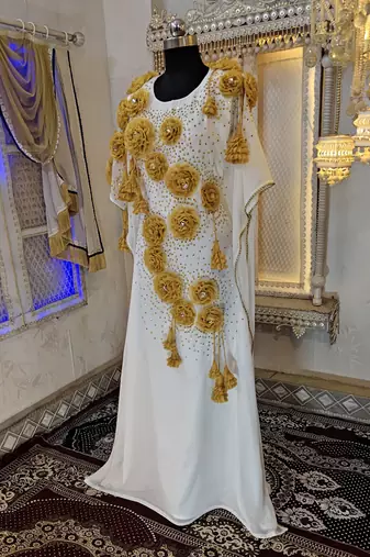 White and gold luxury dubai style muslim caftan