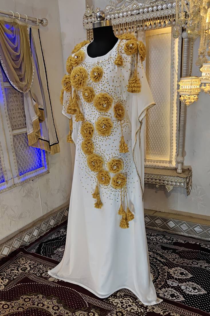 White and gold luxury dubai style muslim caftan