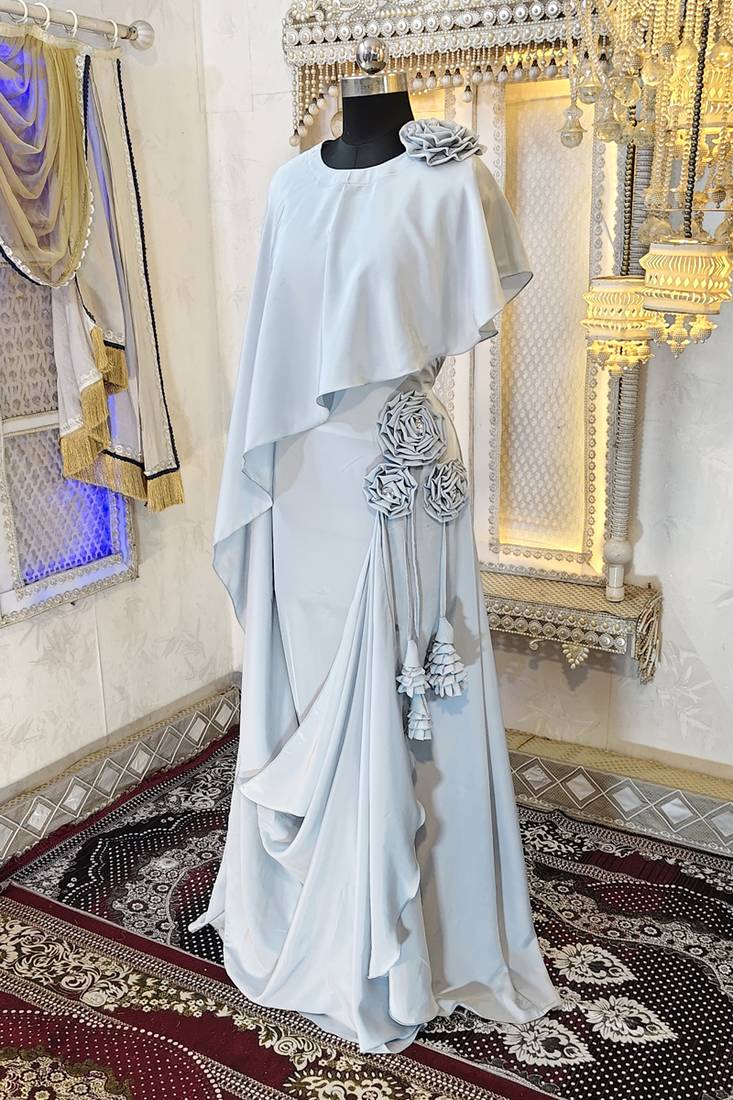 Grey designer abaya gown muslim maxi dress