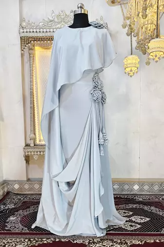 Grey designer abaya gown muslim maxi dress