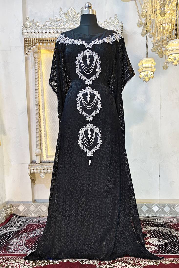 Black designer moroccan kaftan wedding dress