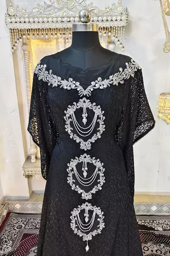 Black designer moroccan kaftan wedding dress