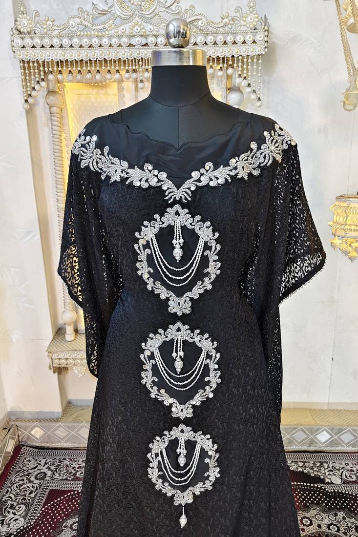 Black designer moroccan kaftan wedding dress