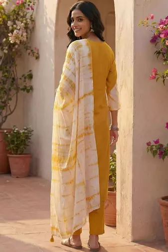 Women Floral Embroidered Regular Beads and Stones Kurta with Trousers & With Dupatta