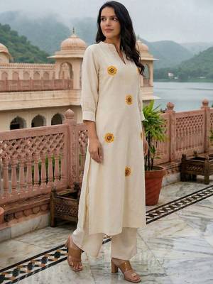 Women Floral Embroidered Regular Thread Work Pure Cotton Kurta with Palazzos 1