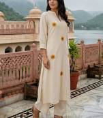 Women Floral Embroidered Regular Thread Work Pure Cotton Kurta with Palazzos