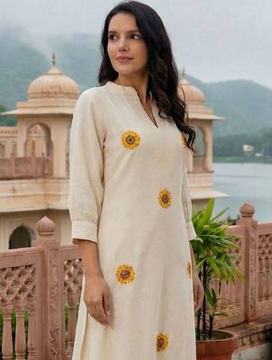 Women Floral Embroidered Regular Thread Work Pure Cotton Kurta with Palazzos 4