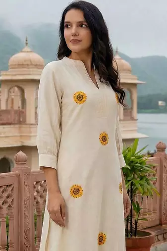 Women Floral Embroidered Regular Thread Work Pure Cotton Kurta with Palazzos