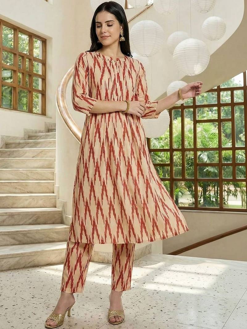 Women Ethnic Motifs Printed Regular  Cotton Kurta with Trousers