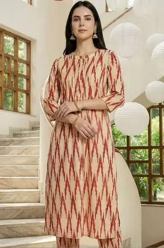 Women Ethnic Motifs Printed Regular  Cotton Kurta with Trousers