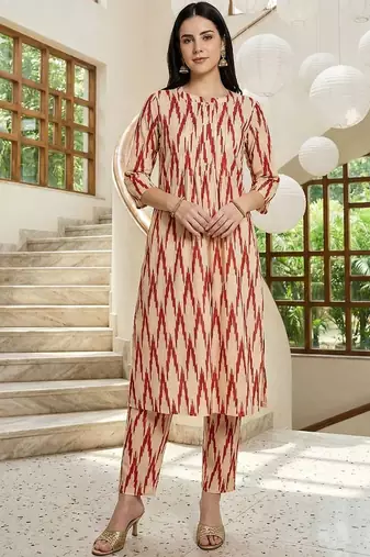 Women Ethnic Motifs Printed Regular  Cotton Kurta with Trousers