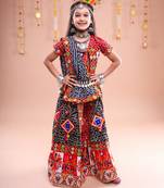 Red color embroidered work rayon navratri kids-lehenga-choli