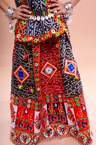 Red color embroidered work rayon navratri kids-lehenga-choli
