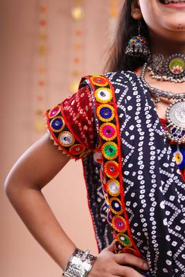 Red color embroidered work rayon navratri kids-lehenga-choli 3