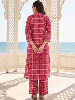 Women Ethnic Motifs Printed Regular Thread Work Pure Cotton Kurta with Palazzos 2