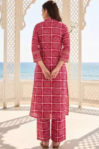 women ethnic motifs printed regular thread work  cotton kurta with palazzos
