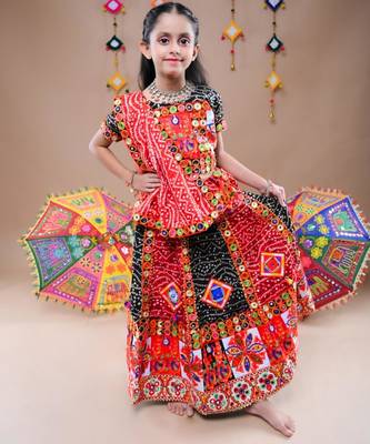 Black color embroidered work rayon navratri kids-lehenga-choli 1