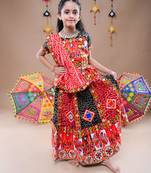 Black color embroidered work rayon navratri kids-lehenga-choli