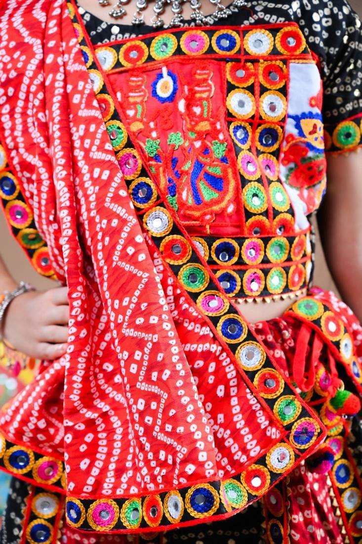 Black color embroidered work rayon navratri kids-lehenga-choli