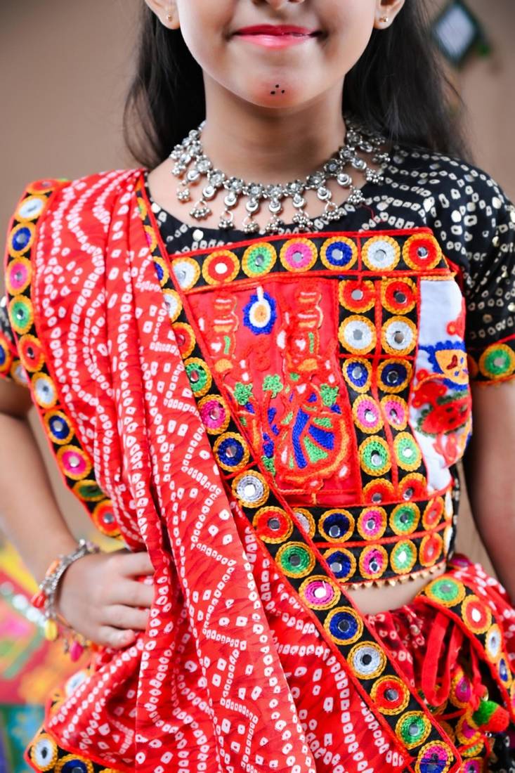 Black color embroidered work rayon navratri kids-lehenga-choli