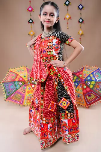 Black color embroidered work rayon navratri kids-lehenga-choli