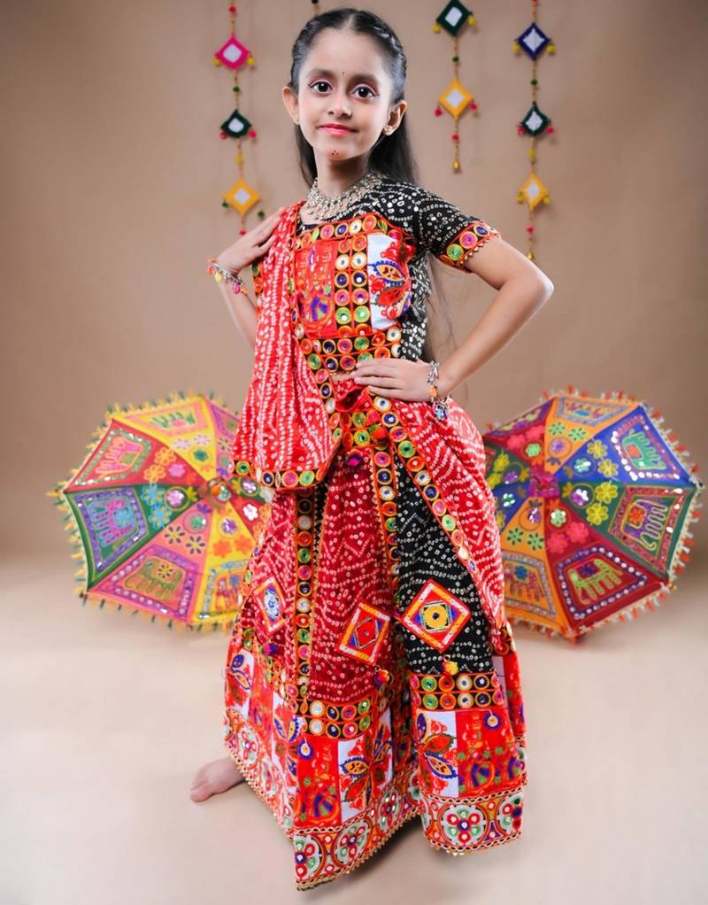 Black color embroidered work rayon navratri kids-lehenga-choli