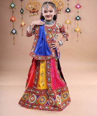 Multicolor color embroidered work rayon navratri kids-lehenga-choli 1