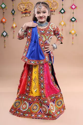 Multicolor color embroidered work rayon navratri kids-lehenga-choli