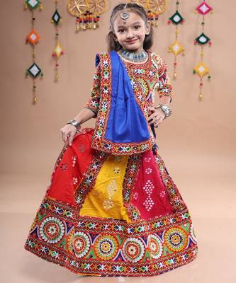Multicolor color embroidered work rayon navratri kids-lehenga-choli 2