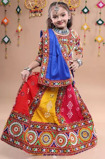 Multicolor color embroidered work rayon navratri kids-lehenga-choli
