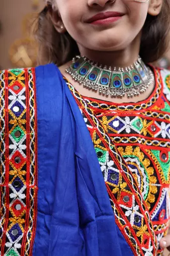 Multicolor color embroidered work rayon navratri kids-lehenga-choli