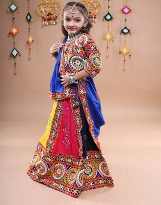 Multicolor color embroidered work rayon navratri kids-lehenga-choli 4