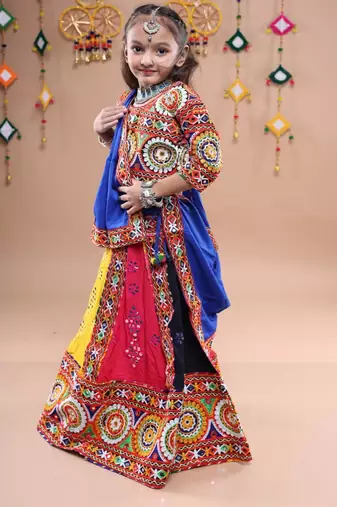Multicolor color embroidered work rayon navratri kids-lehenga-choli
