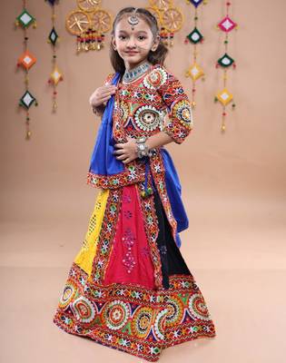Multicolor color embroidered work rayon navratri kids-lehenga-choli 5